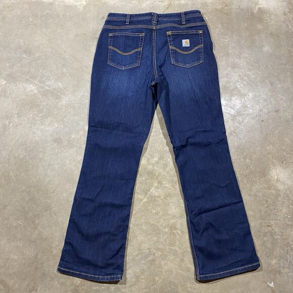Carhartt Relaxed Fit Jeans Women 6 Short Blue Denim Workwear Bootcut - Picture 1 of 12